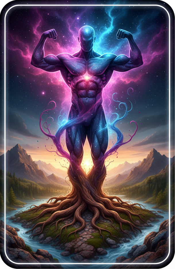 professional yet powerful image depicting mens vitality using cosmic colors and earthly tones